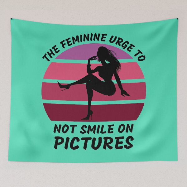 Item preview, The Feminine Urge To Not Smile On Pictures Pink Retro Sunset In Blue designed and sold by LuckyKermit.