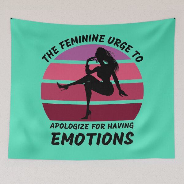 Item preview, The Feminine Urge To Apologize For Having Emotions Pink Retro Sunset In Blue designed and sold by LuckyKermit.