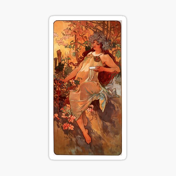 Autumn,1of 4,1896,Alphonse Mucha,art nouveau Sticker