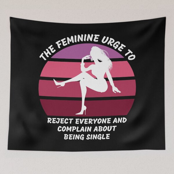 Item preview, The Feminine Urge To Reject Everyone And Complain About Being Single Pink Retro Sunset In Black designed and sold by LuckyKermit.