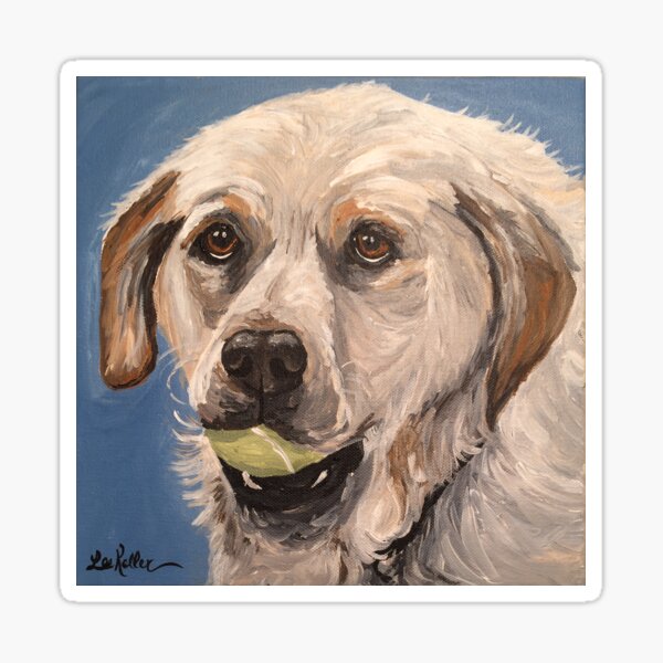 " Yellow lab with ball art by Lee H Keller" Sticker by leekellerart