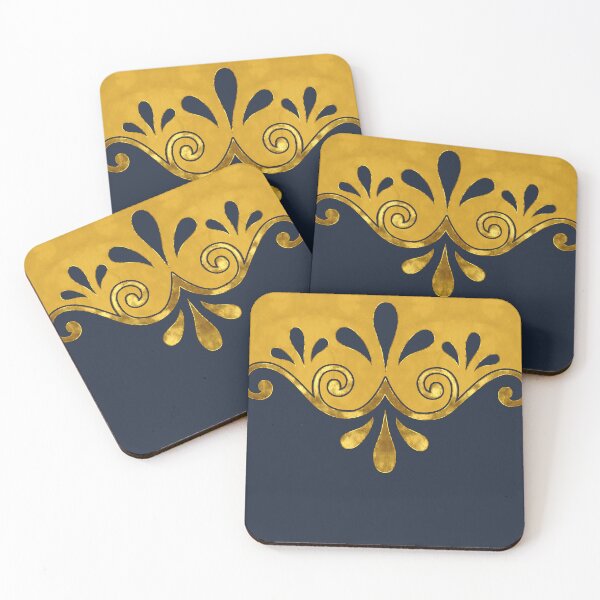 Item preview, Abstract ornamental shape in navy blue and gold designed and sold by Svitac.