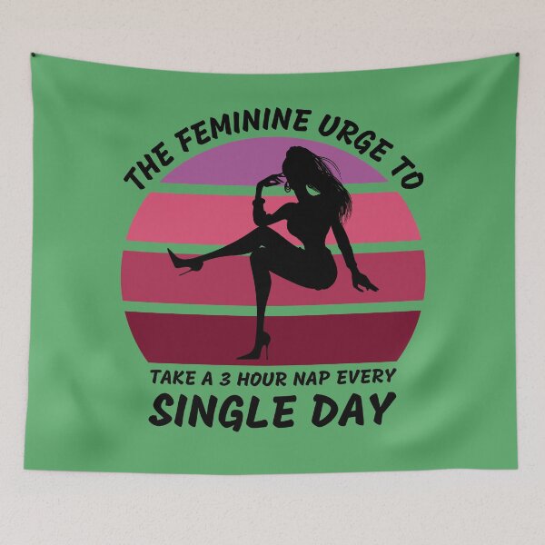 Item preview, The Feminine Urge To Take A 3 Hour Nap Every Day Pink Retro Sunset In Green designed and sold by LuckyKermit.