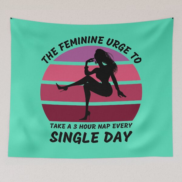 Item preview, The Feminine Urge To Take A 3 Hour Nap Every Day Pink Retro Sunset In Blue designed and sold by LuckyKermit.