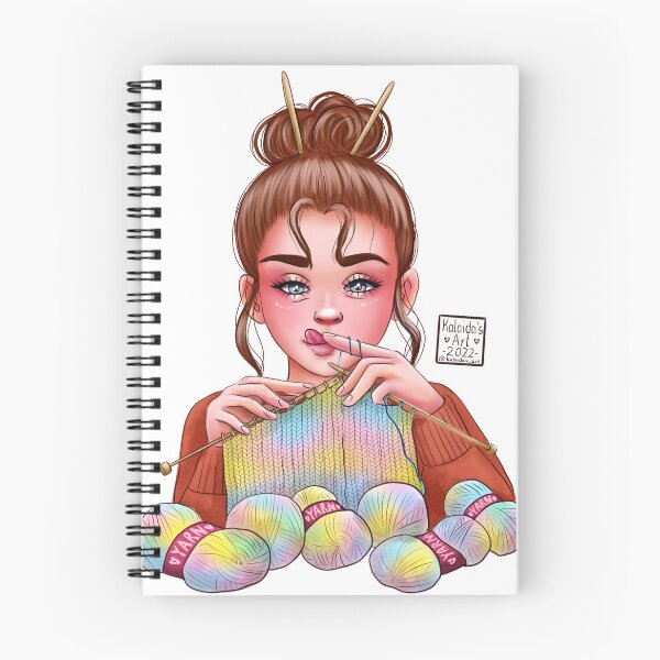 Item preview, Knitting girl, knitting love designed and sold by Kalaidas-Art.