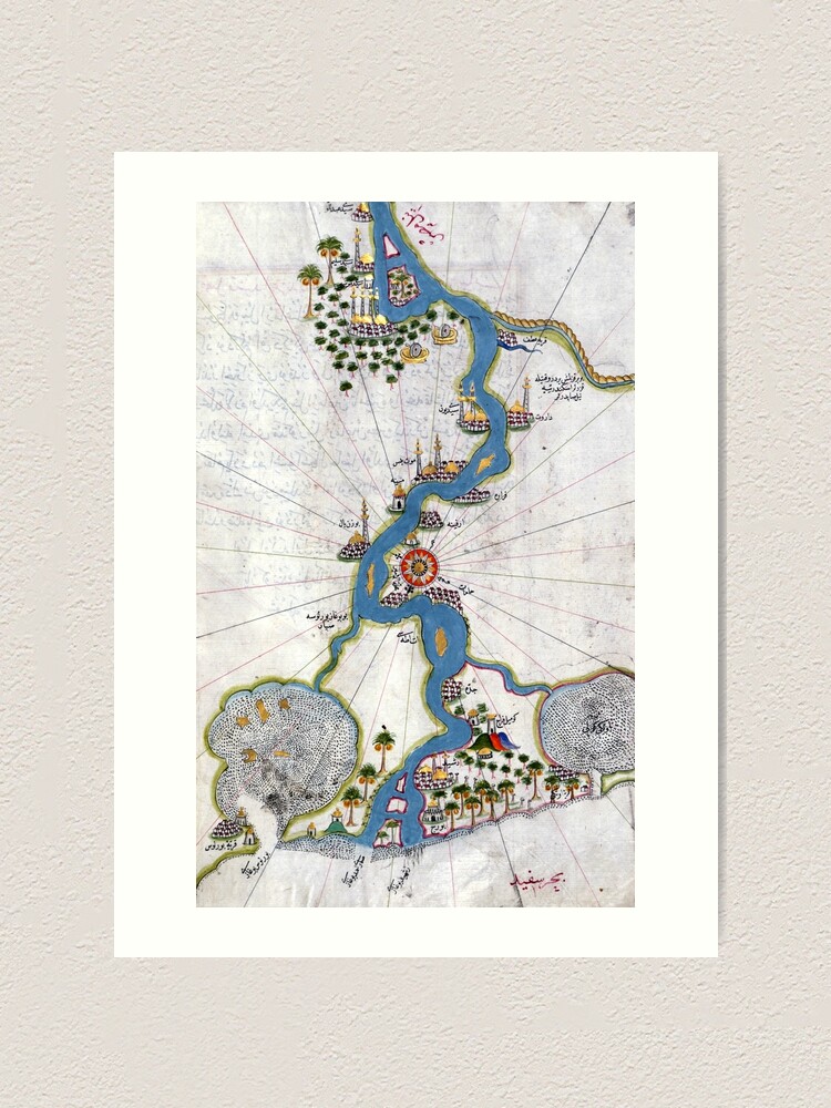 Piri Reis Map Of The River Nile From Its Estuary South Canvas Wall Art Print