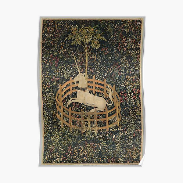Unicorn in Captivity Unicorn Tapestry Fantasy Poster