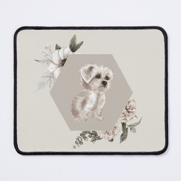 Item preview, White doggie in floral frame designed and sold by Lolly's Lane Shoppe.