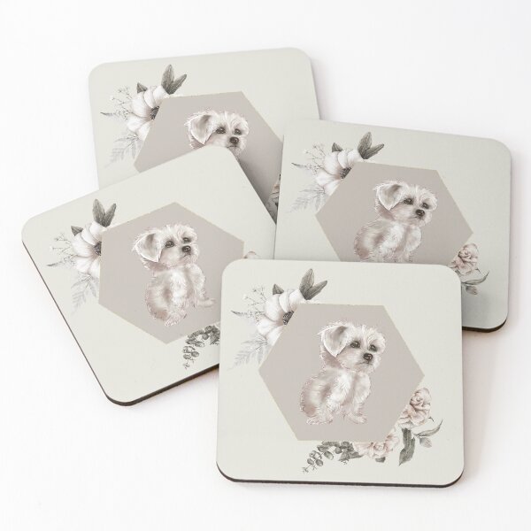 Item preview, White doggie in floral frame designed and sold by Lolly's Lane Shoppe.