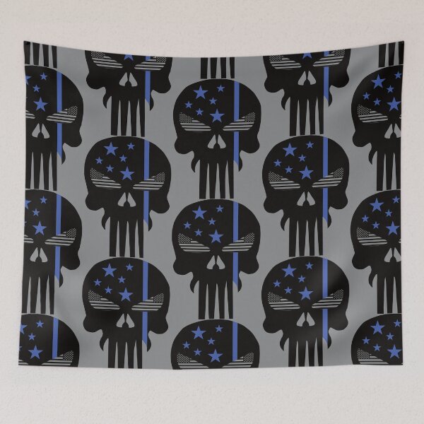Item preview, American Flag Thin Blue Line skull designed and sold by fouzy.