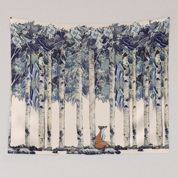 Item preview, Fox and birchs, magic forest and animals watercolor  designed and sold by Collagedream.