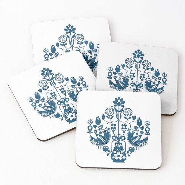 Item preview, Swedish Scandi Mod Retro Floral With Birds - Blue designed and sold by Carrie Cantwell Art.