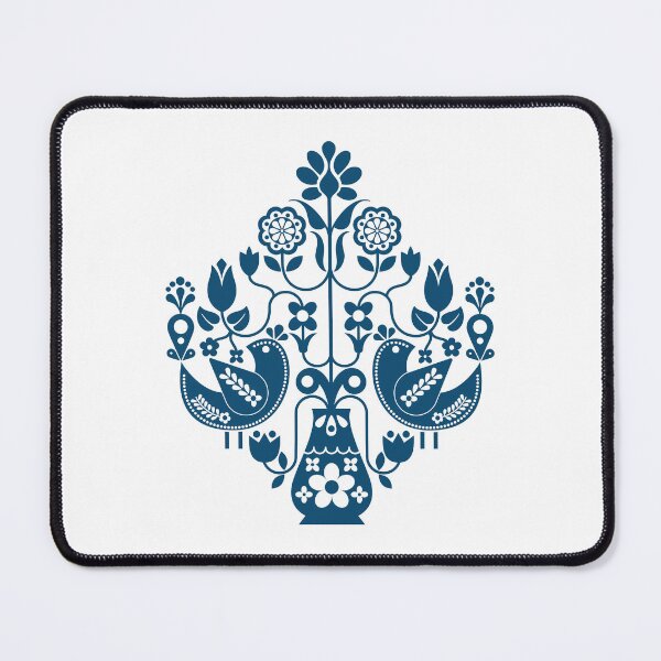Item preview, Swedish Scandi Mod Retro Floral With Birds - Blue designed and sold by Carrie Cantwell Art.