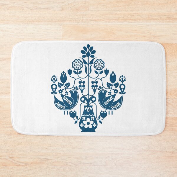 Item preview, Swedish Scandi Mod Retro Floral With Birds - Blue designed and sold by Carrie Cantwell Art.