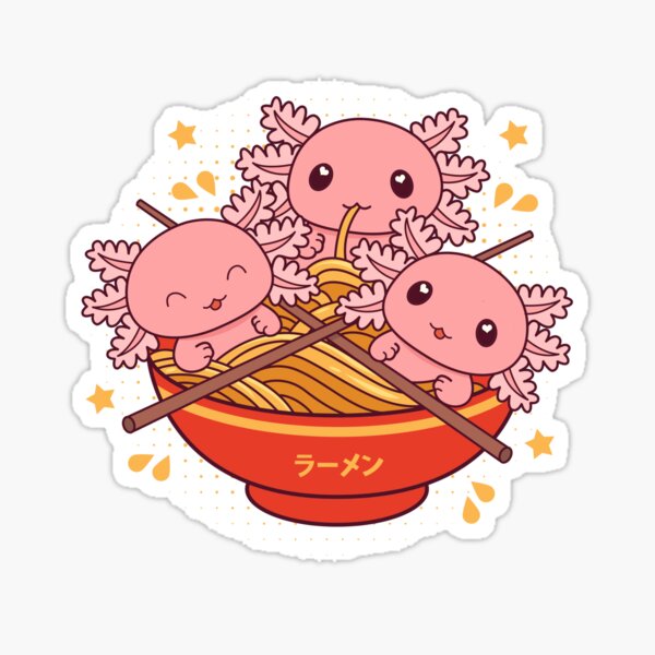 Simpatico axolotl kawaii bianco in ciotola di ramen giapponese con