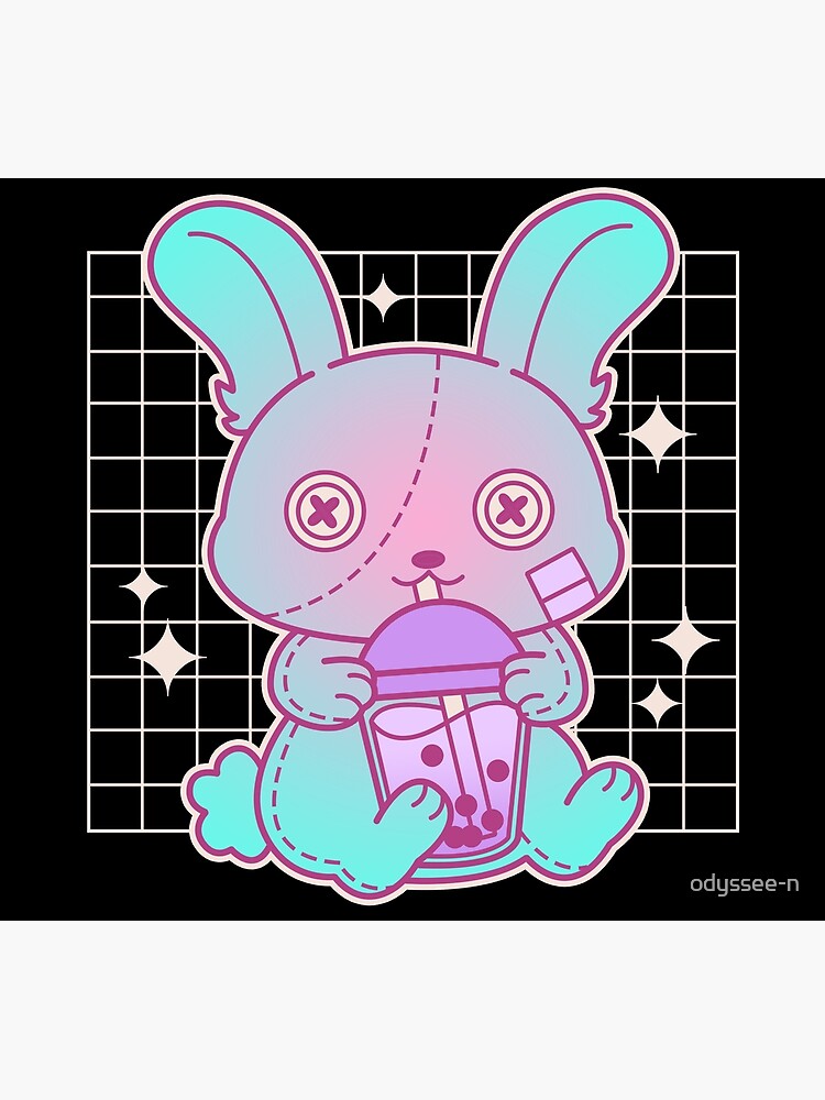 "Pastel Goth Bunny Rabbit Drinking Bubble Tea" Poster for Sale by