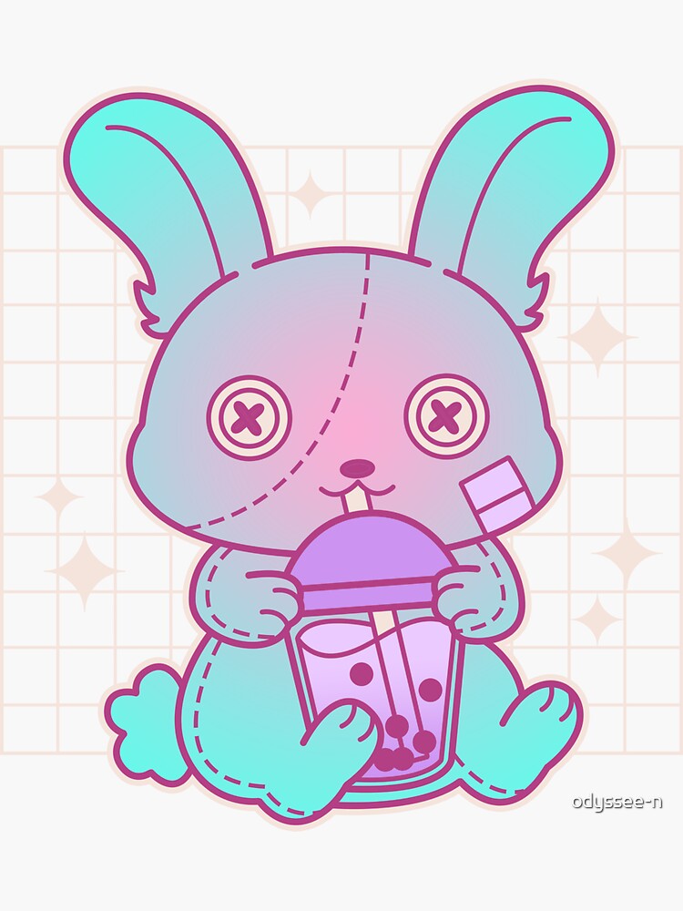 "Pastel Goth Bunny Rabbit Drinking Bubble Tea" Sticker for Sale by