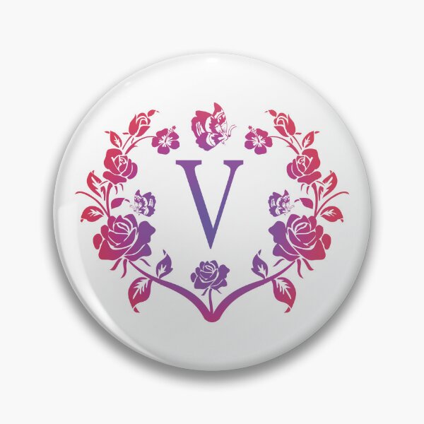 Aperçu de l'œuvre Lettre ornementale V, papillon coeur violet et rouge, ornement de lettre monogramme créée et vendue par PROMEN Creativity.