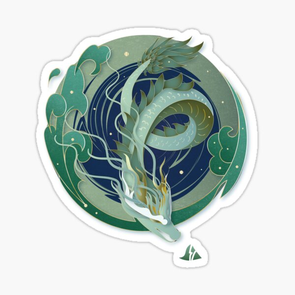 Chinese green Dragon in the cloud, circled Sticker