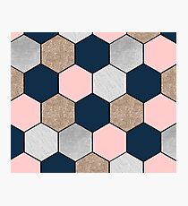 Navy and peach geometric hexagons Photographic Print