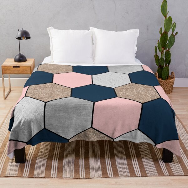 Item preview, Navy and peach geometric hexagons designed and sold by marbleco.