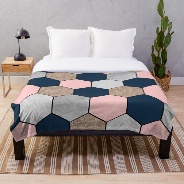 Item preview, Navy and peach geometric hexagons designed and sold by marbleco.