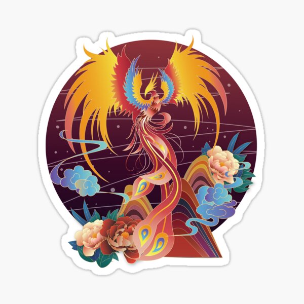 Chinese phenix flying up in the flowers Sticker