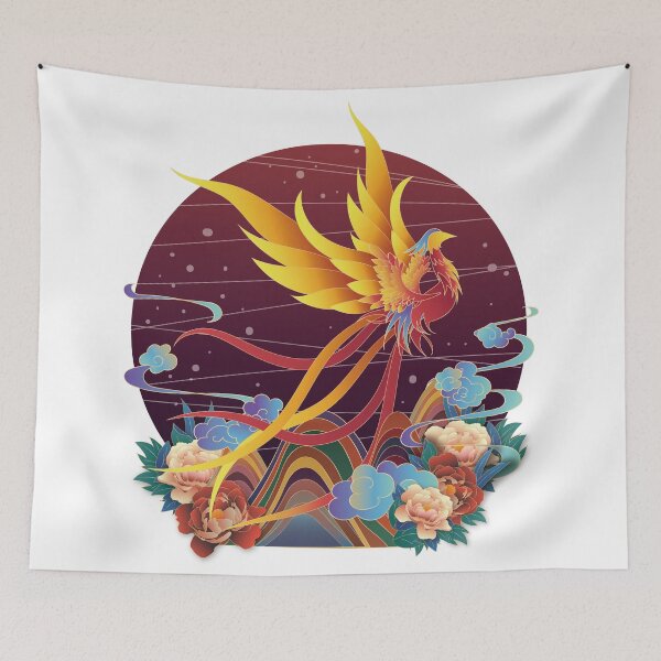 Item preview, Chinese phenix flying up in the flowers above the mountains,  designed and sold by xdashu.