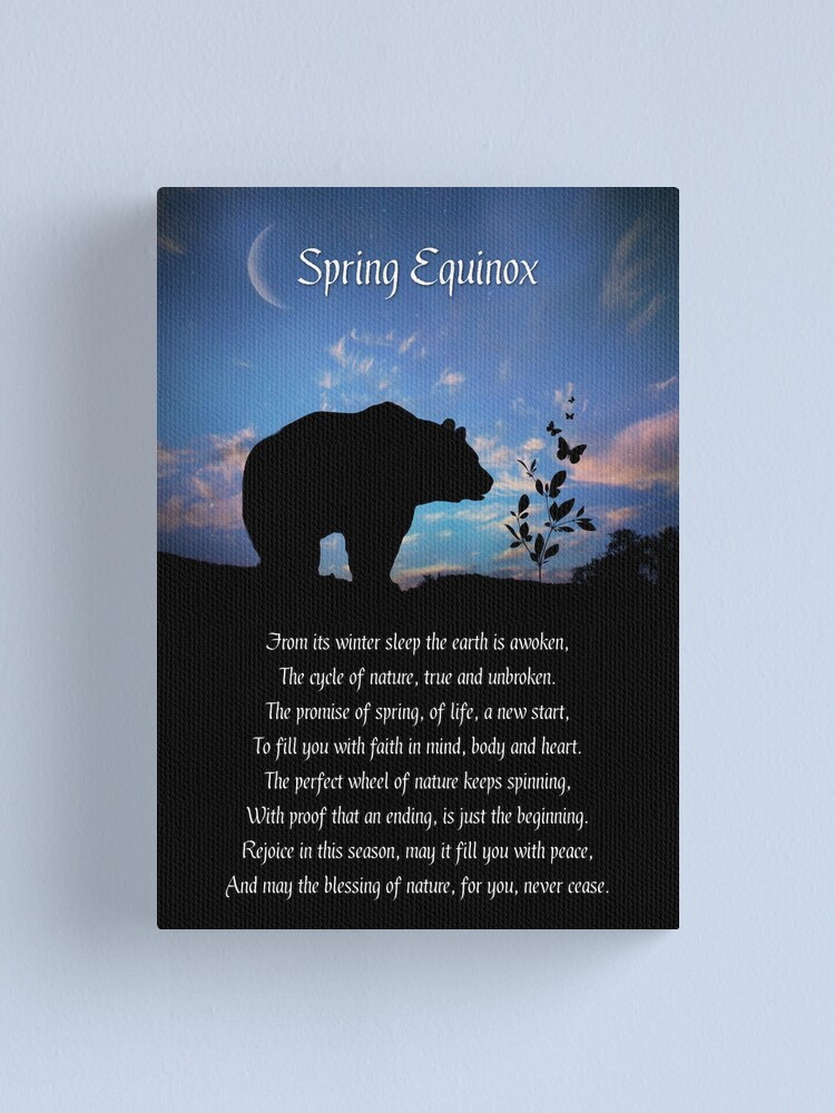 Spring Equinox Ostara Blessing Poem with Bear and Crescent Moon Canvas Print