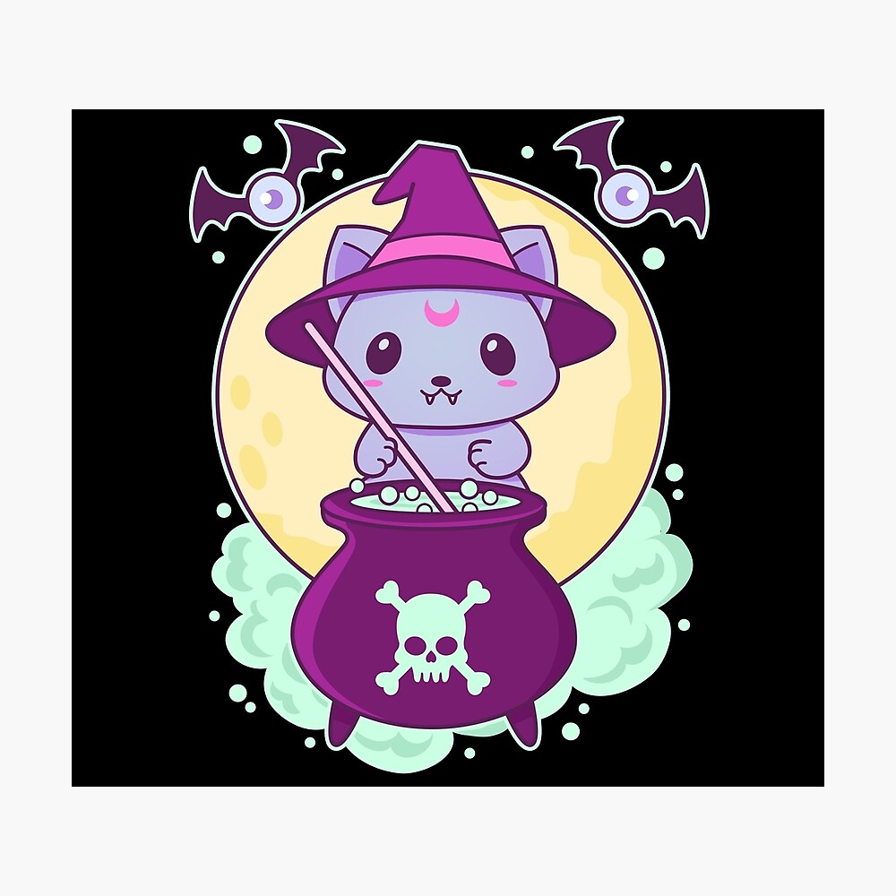 Cute Kawaii Pastel Goth Witch Cat - Witch Craft