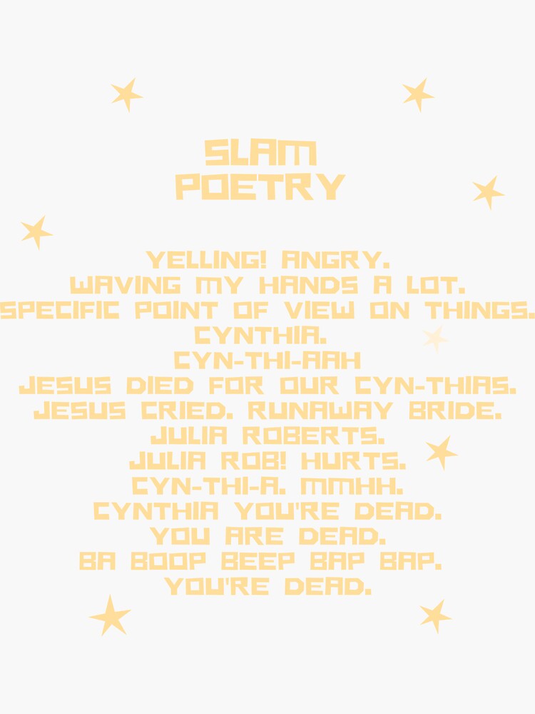 "22 JUMP STREET SLAM POETRY" Sticker by Kilvish Redbubble