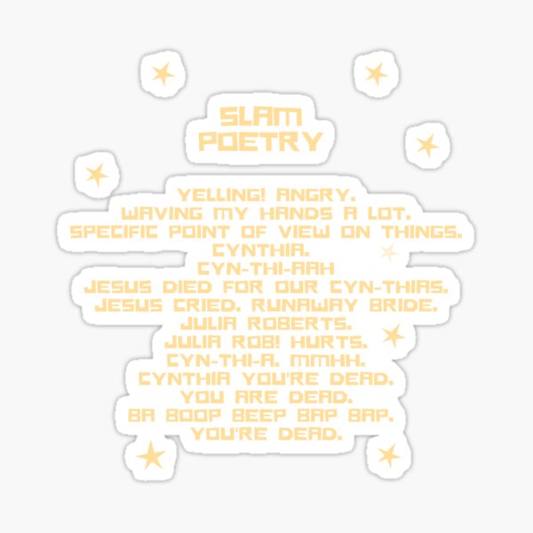 "22 JUMP STREET SLAM POETRY" Sticker by Kilvish Redbubble