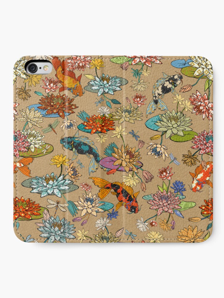 Water Lily Flower Pattern Phone Wallet Adhesive PU Leather Card