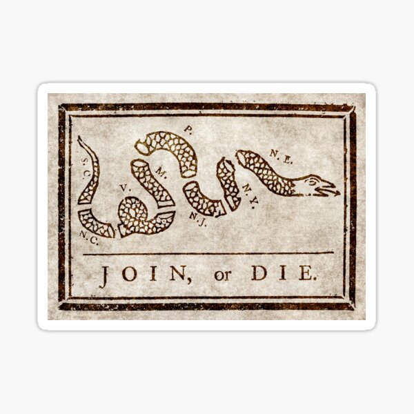 Join or die, Benjamin Franklin's historical image Sticker