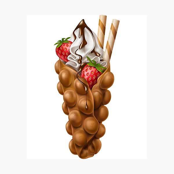 Item preview, Egg Bubble Waffle Vanilla Ice Cream with Strawberry and Chocolate  designed and sold by Rosechaming.