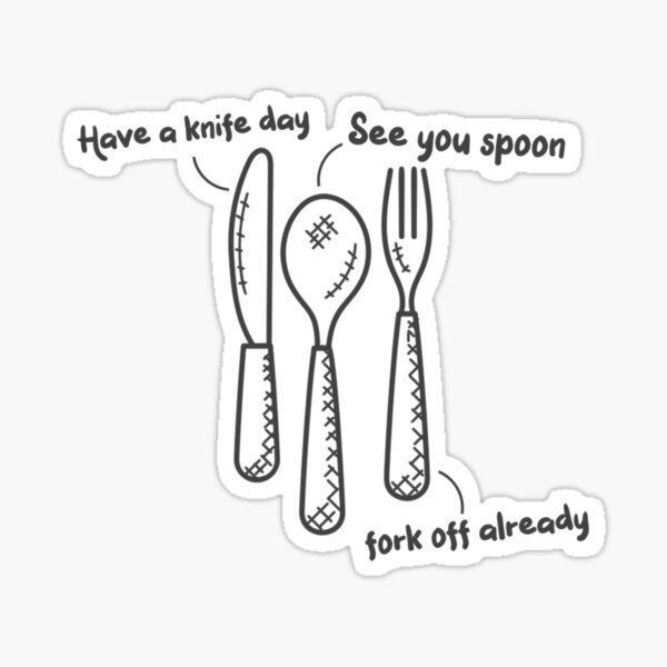 "Fork Spoon Knife What Color Is My Shirt Funny meme joke " Sticker by