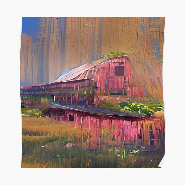 "Cool Impressionist painting old barn on a farm Illustration