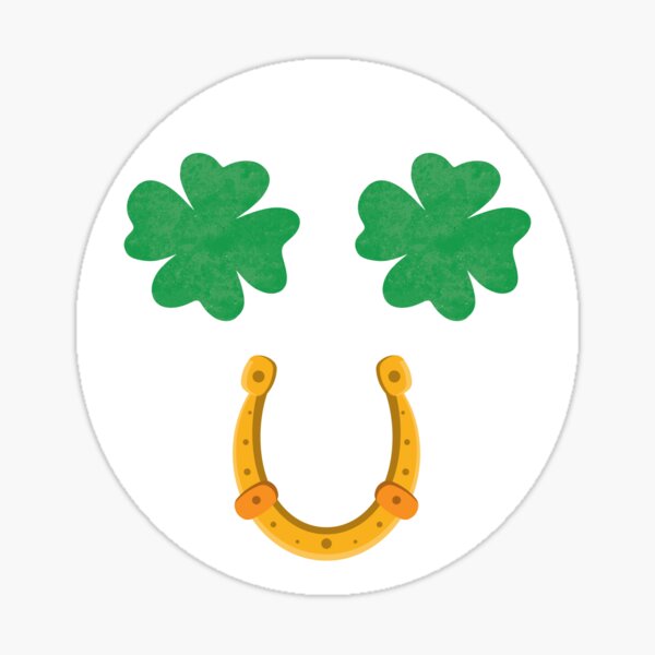 "St. Patrick's Day Happy Face with Shamrocks and Horseshoe" Sticker by ...