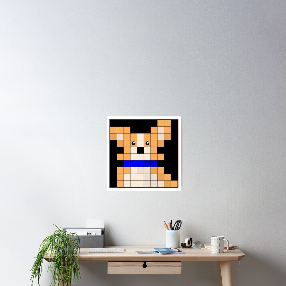 "Pixel Corgi: Cute Tan Corgi Dog Grid Art Little Shorty Blue Collar ...