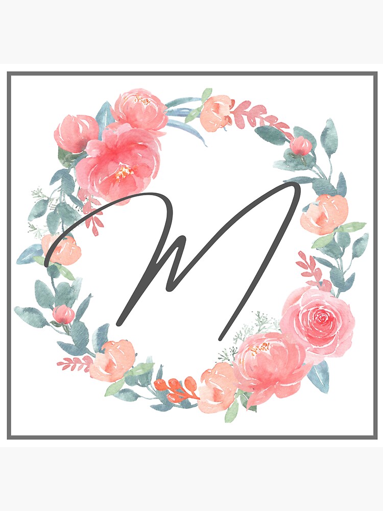 Watercolor Floral Script Monogram Letter M Sticker
