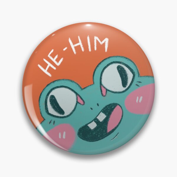 Item preview, He Him quirky pronoun frog pin designed and sold by Eden Sprout.