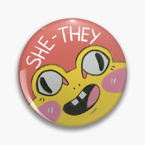 Item preview, She They quirky Pronoun frog pin  designed and sold by Eden Sprout.
