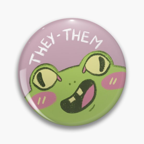 Item preview, They Them quirky pronoun frog pin designed and sold by Eden Sprout.