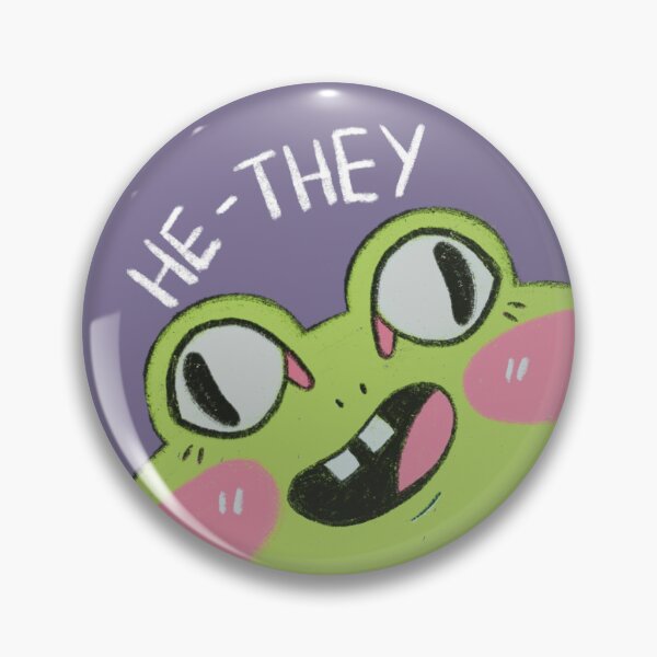 Item preview, He They quirky pronoun frog pin designed and sold by Eden Sprout.