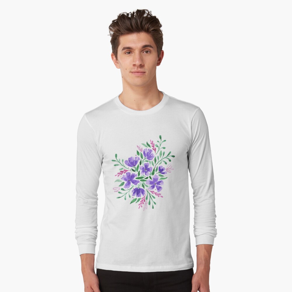 GAIGEO Watercolor Purple Vase Bouquet Women Shirt Long Sleeve, UPF