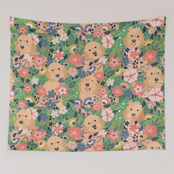 Item preview, Apricot Cockapoo Cavapoo Cavoodle Garden - Green Background designed and sold by Lulupainting.