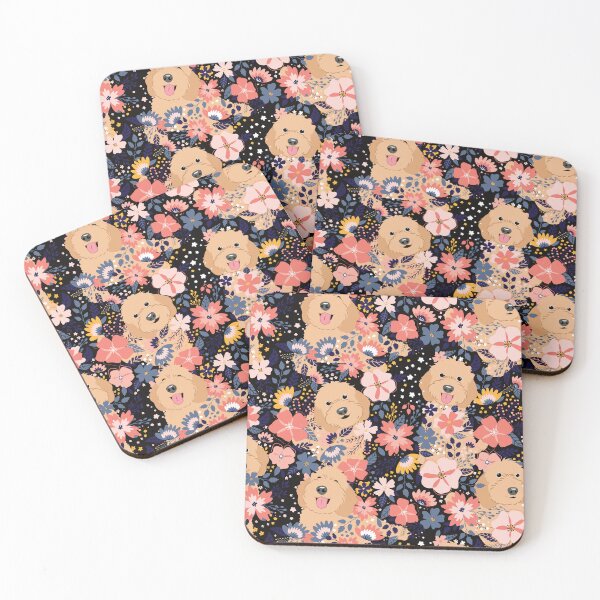 Item preview, Apricot Cockapoo Cavapoo Cavoodle Garden - Black Background designed and sold by Lulupainting.