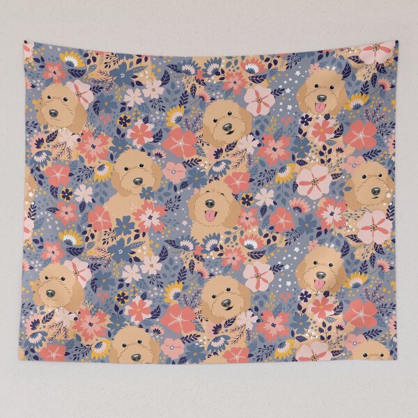 Item preview, Apricot Cockapoo Cavapoo Cavoodle Garden - Gray Background designed and sold by Lulupainting.