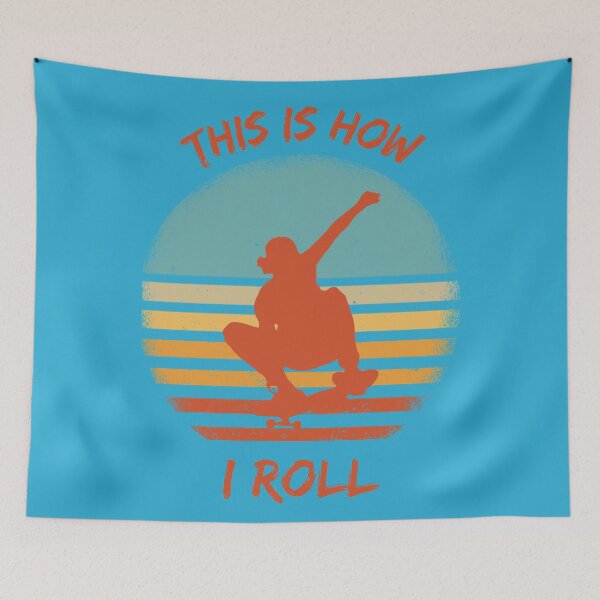 Item preview, This Is How I Roll Skateboard Pun Grunge Retro Sunset In Blue designed and sold by LuckyKermit.
