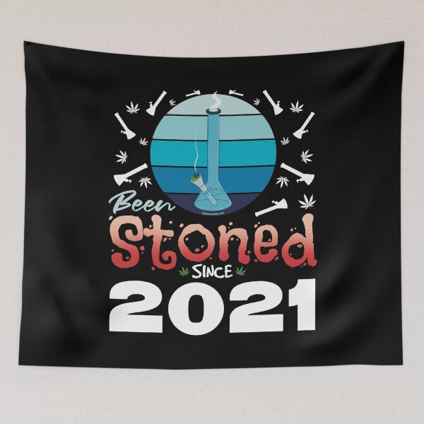 Item preview, Been stoned since 2021 (Blue retro vintage sunset with bong) designed and sold by YomeHayin.